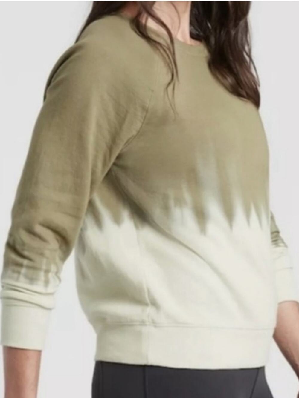 Athleta Sundown Dip Dye Sweatshirt Green LARGE Athleisure Long Sleeve Crew Neck